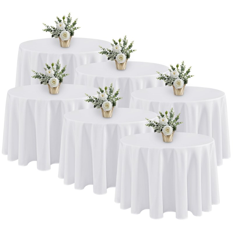Fitable 6 Pack White Tablecloths for Round Tables - 108 Inches in Diameter - Stain Resistant and Washable Table Clothes, Polyester Fabric Table Covers for Wedding, Party, Banquet, Formal Events