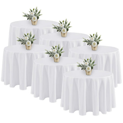 Fitable 6 Pack White Round Tablecloths - 120 Inches in Diameter - Stain Resistant and Washable Table Clothes, Polyester Fabric Table Covers for Wedding, Party, Banquet, Formal Events