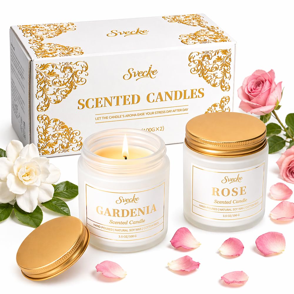 SVECKE 2 Pack Scented Candles, 7 oz Small Jar Soy Wax Candles for Home, Bedroom Aromatherapy Candle Set, Gift for Women Men Mother's Day Valentine's Day