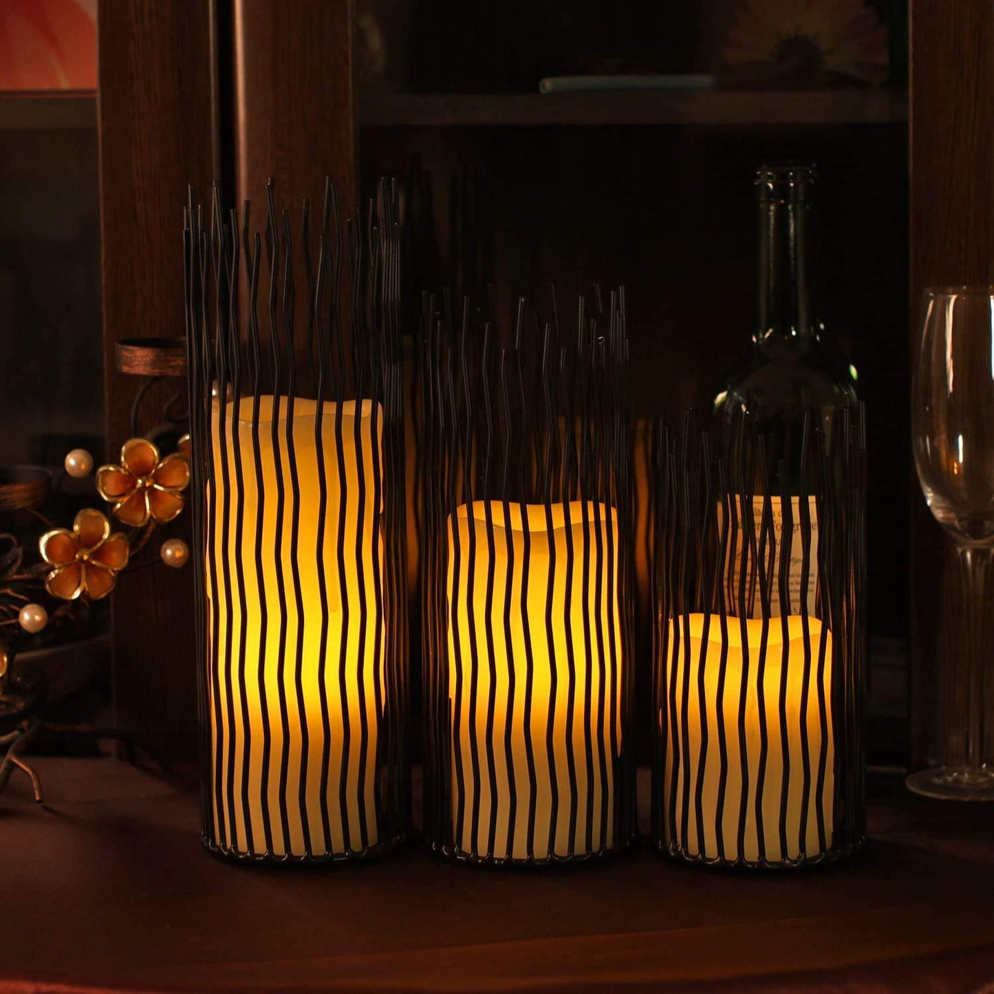 Candle Holders Set of 3 Black Metal Iron Pillar Candlestick Modern Indoor and Outdoor Candlestick Holders for Table Centerpiece Fireplace Mantel Decoration,Home,Party, Wedding,Dining Room Decor