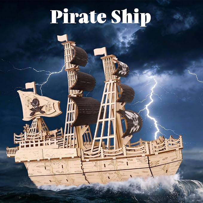 3D Wooden Puzzles for AdultsWooden Toy for Kids and AdultsModel Building KitEducational Brain TeaserBest Educational Christmas Birthday Day Gift for Friends (Wooden Pirate Ship)