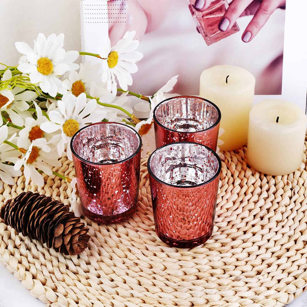 BTGLLAS Pink Mercury Glass Tea Light Holders Set of 36 - Elegant Votive Candle Holders for Weddings, Showers and Home Decor - Perfect for Table Centerpieces and Parties (Glass, Pink)