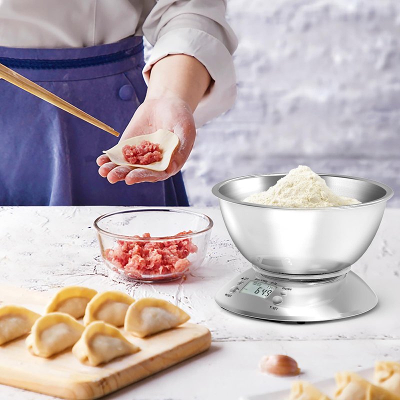 GRAM PRES Kitchen Food Scale Digital Weight Grams and Oz，Professional Stainless Steel Digital Kitchen Food Scale 11lb/0.1oz with Bowl for Weight Loss Dieting Baking Cooking