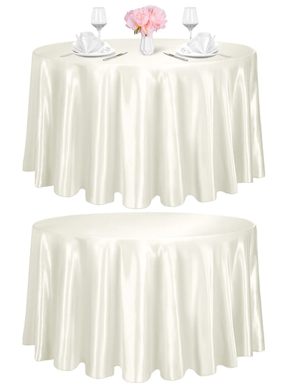 TURSTIN 2 Pieces Round Satin Tablecloth 120 Inches Overlay Table Cover Smooth Fabric Table Decor Bright Silk Tablecloth for Holiday Dinner Wedding Banquet Decoration (Ivory)