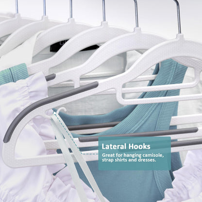 Skiennix 30-Pack Plastic Clothes Hangers - Space-Saving, Non-Slip, 360° Swivel Hook, Slim Design in White & Dark Gray
