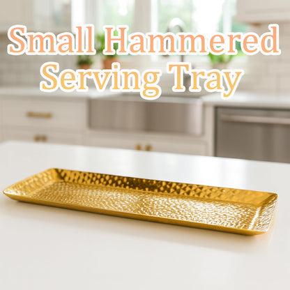 Celmuron Hammered Rectangular Platter Serving Tray, Gold Stainless Steel Decorative Storage Tray, 9.8 x 4.3 Inch