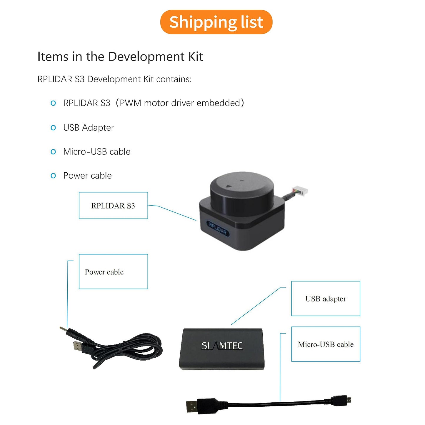 WayPonDEV RPLIDAR S3 Lidar Sensor 2D 360 Degree 40 Meters Scanning Radius IP65 ROS SLAM LIDAR Sensor Scanner for Obstacle Avoidance and Navigation of Robots (TTL UART)