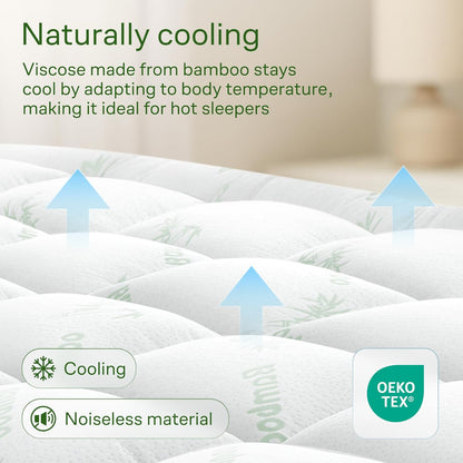 Niagara Sleep Solution Ultra Soft Mattress Topper - Bamboo Pillow Top for Back Pain Relief | Queen Size, Naturally Cooling, Fits 6-18" Mattresses, 600GSM