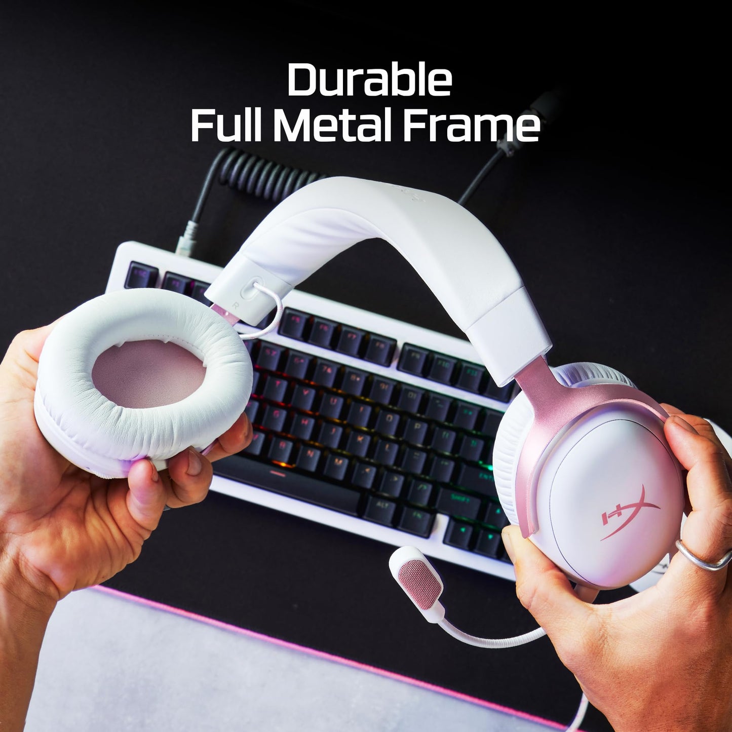 HyperX Cloud III – Wired Gaming Headset, PC, PS5, Xbox Series X|S, Angled 53mm Drivers, DTS, Memory Foam, Durable Frame, Ultra-Clear 10mm Mic, USB-C, USB-A, 3.5mm – Pink