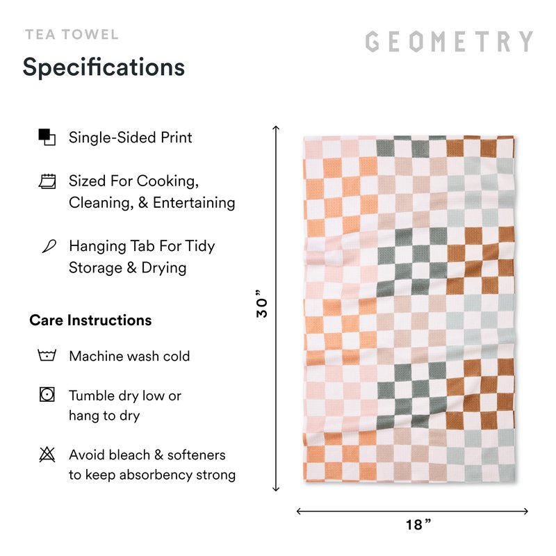 GEOMETRY Kitchen Tea Towels - Quick Dry Microfiber Dish Towels for Kitchen Checkmate CA, 18" x 30" 2-Pack