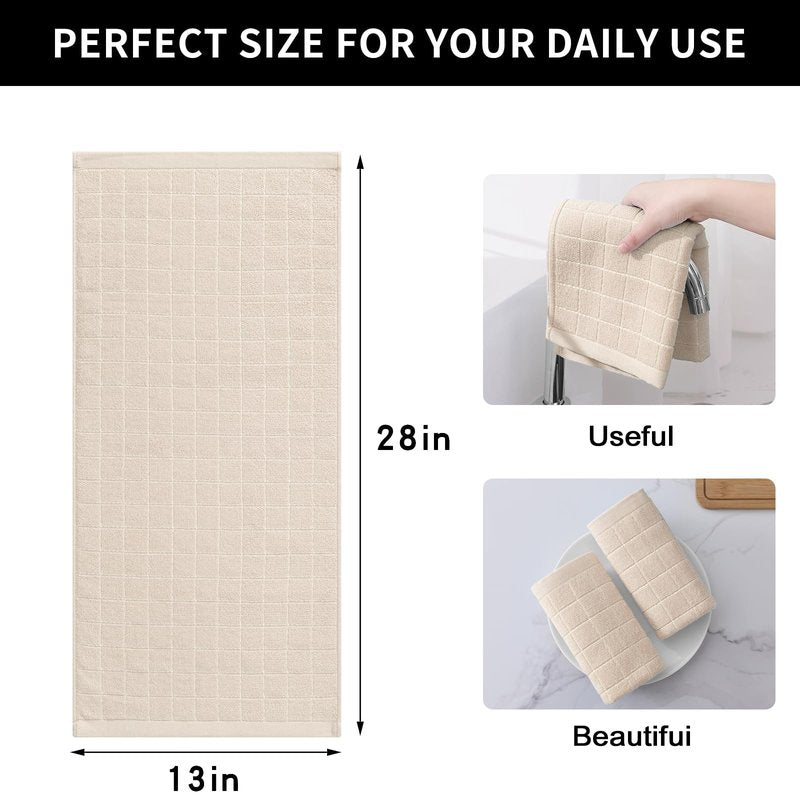 Homaxy 100% Cotton Terry Kitchen Towels(Beige, 13 x 28 inches), Checkered Designed, Soft and Super Absorbent Dish Towels, 6 Pack