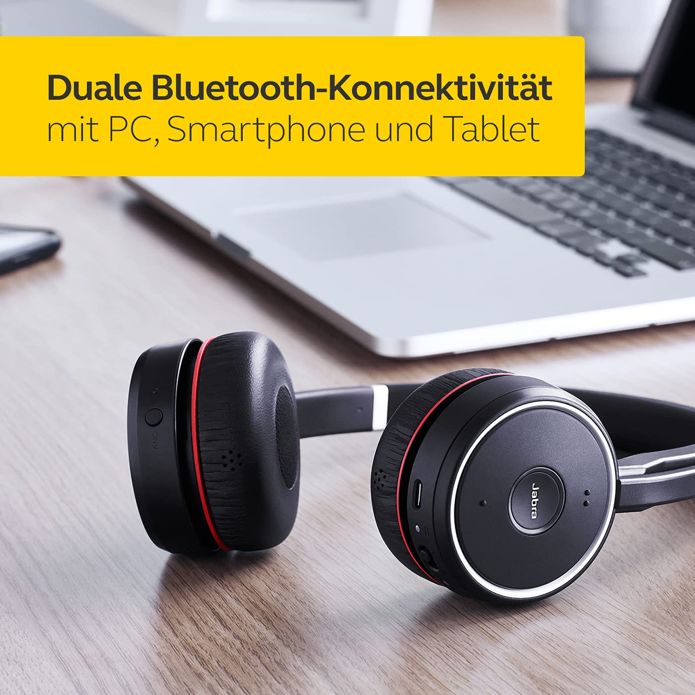 Jabra Evolve 75 MS Wireless Headset, Stereo – Includes Link 370 USB Adapter and Charging Stand – Bluetooth Headset with World-Class Speakers, Active Noise-Cancelling Microphone, All Day Battery