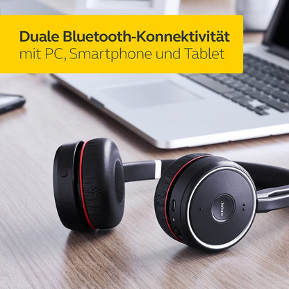 Jabra Evolve 75 MS Wireless Headset, Stereo – Includes Link 370 USB Adapter and Charging Stand – Bluetooth Headset with World-Class Speakers, Active Noise-Cancelling Microphone, All Day Battery