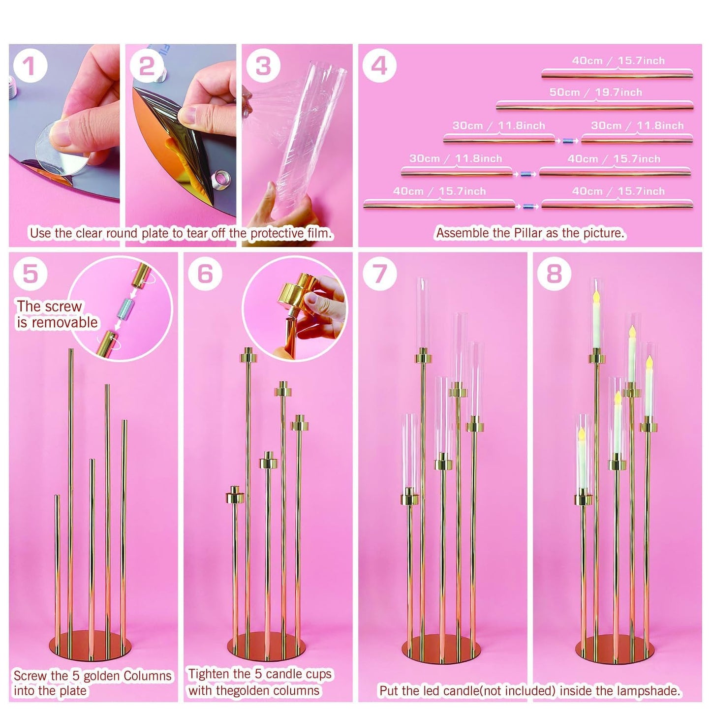 2/4PCS Candle Holder - Candelabra, 3/5 Arms Clear Candelabra Centerpieces for Wedding, Acrylic Candle Holder, Taper Candlesticks Candle Holders, with Acrylic Shade(5 Arm 2)