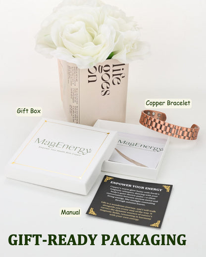 MagEnergy Copper Bracelet for Men, 18X Strength Magnetic Bracelet with 3800 Gauss Magnets, 99.99% Pure Solid Copper, Men's Jewelry Gift (Copper-Classic)