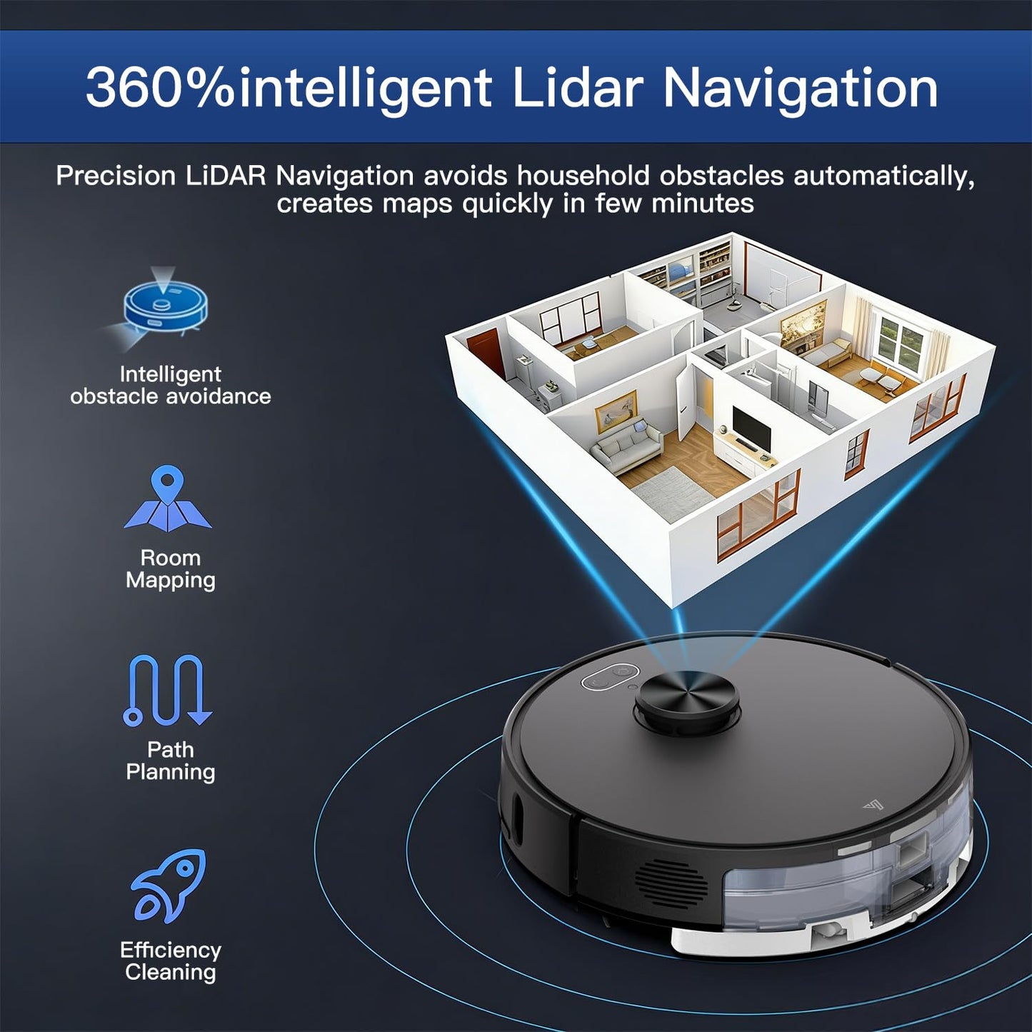 Robot Vacuum and Mop Combo,Up to 8000Pa Suction,Robot Vacuum Self-Emptying,70-Day Hands-Free Cleaning 220 Min Runtime LiDAR Navigation, Home Mapping, Ideal for Pet Hair, Hard Floors, Carpet-Black