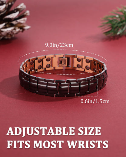 MagEnergy Mens Copper Magnetic Bracelets, Christmas Gifts Box, 99.9% Pure Copper Bracelet with Double-Row Strength Magnets, Adjustable Jewelry with Sizing Tool