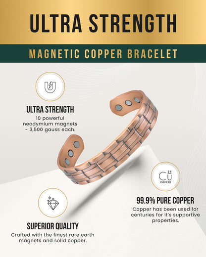 MagnetRX® Magnetic Copper Bracelets for Men – Effective 99.9% Pure Copper Bracelet for Men – Adjustable Copper Magnetic Bracelets (Stamped Chain)
