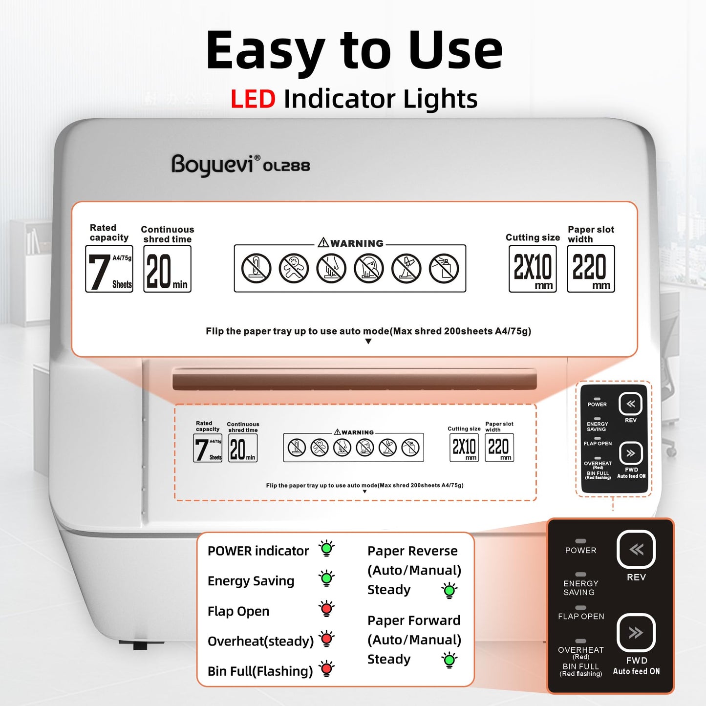 Boyuevi 200-Sheet Auto Feed Paper Shredder, Touchscreen Heavy Duty Shredders, 40 Min Non-Stop, P-5 Ultra Security Commercial Shredder for Home Office, Micro Cut with Wheels, 5.8 Gal Bin, <60 dB