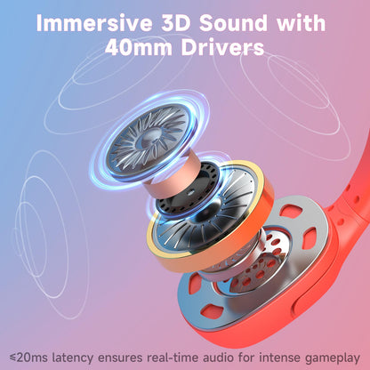Wireless Gaming Headset for Nintendo Switch/Lite/OLED, Wireless Gaming Headphones with Mic for Nintendo Switch 2/Fortnite/Sports - Red/Blue