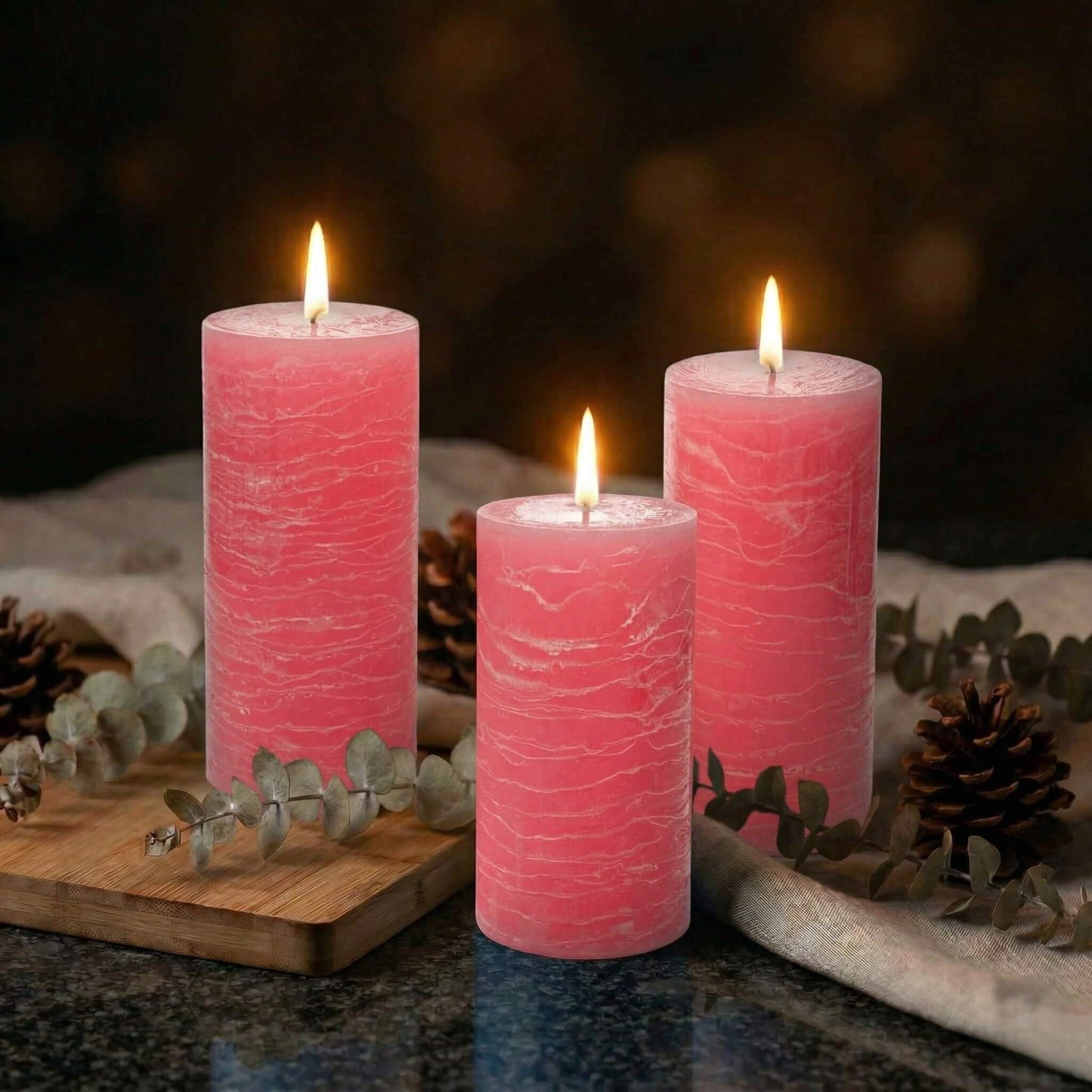 Richland Set of 3 Pillar Candles 3" x 6" Unscented (Pink Rustic) for Weddings Home Holidays Relaxation Spa Church