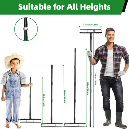 76.8" Garden Hoe and 12 Tines Rake 2-in-1 Garden Tool for Weeding, Garden Cultivator with Adjustable Long Handle Heavy Duty Weed Puller Stirrup Hoe for Ditching, Seeding, Loosening Soil