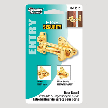 Prime-Line U 11315 Swing Bar Door Guard with High Security Auxiliary Lock, Brass Finish (Single Pack)