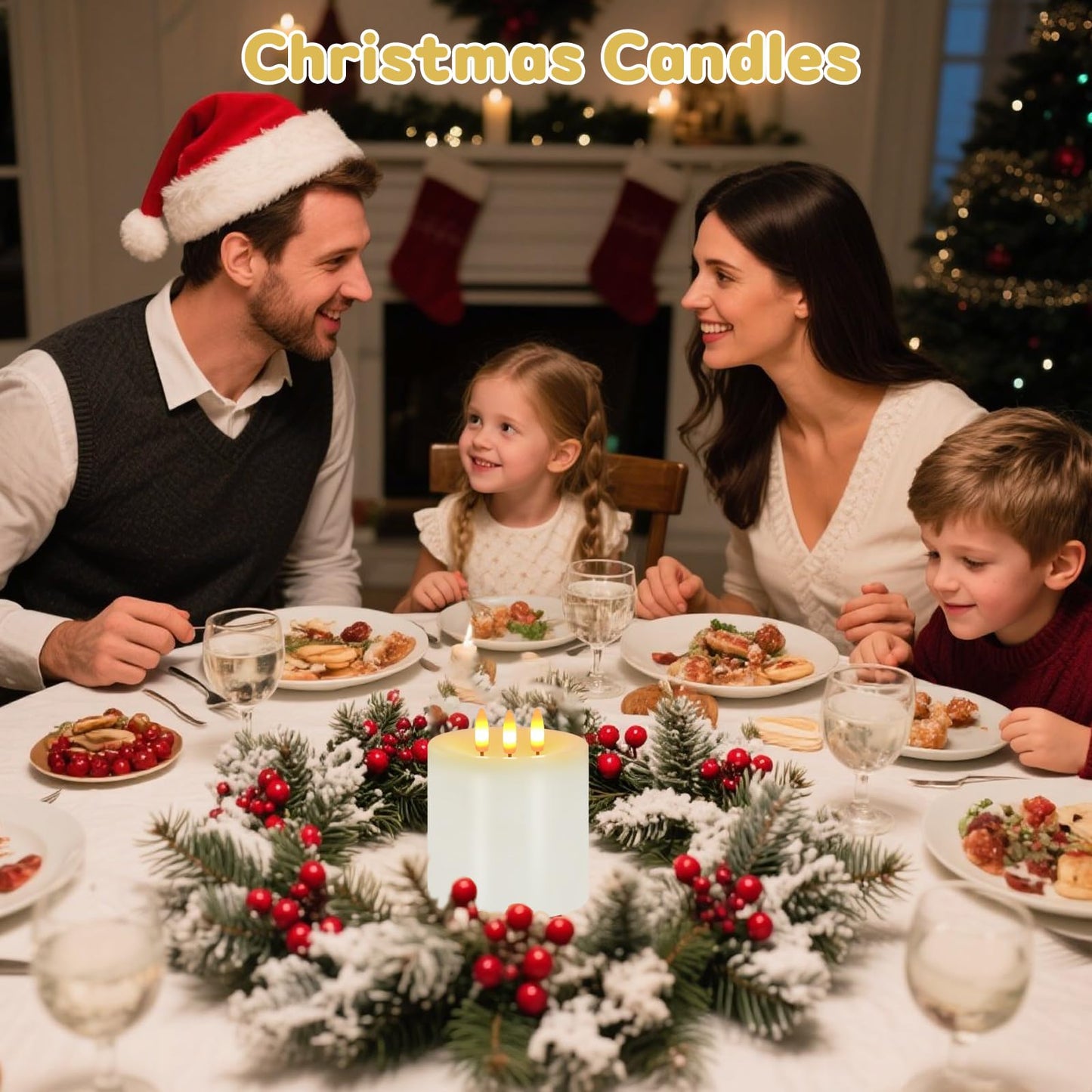 Large 3 Wick Flameless Candles, 4"x4" Flickering Flameless Candles with Remote & Timer, Dimmable Real Wax LED Candles Battery Operated, Electric Pillar Candles for Home Wedding Christmas Decor (White)