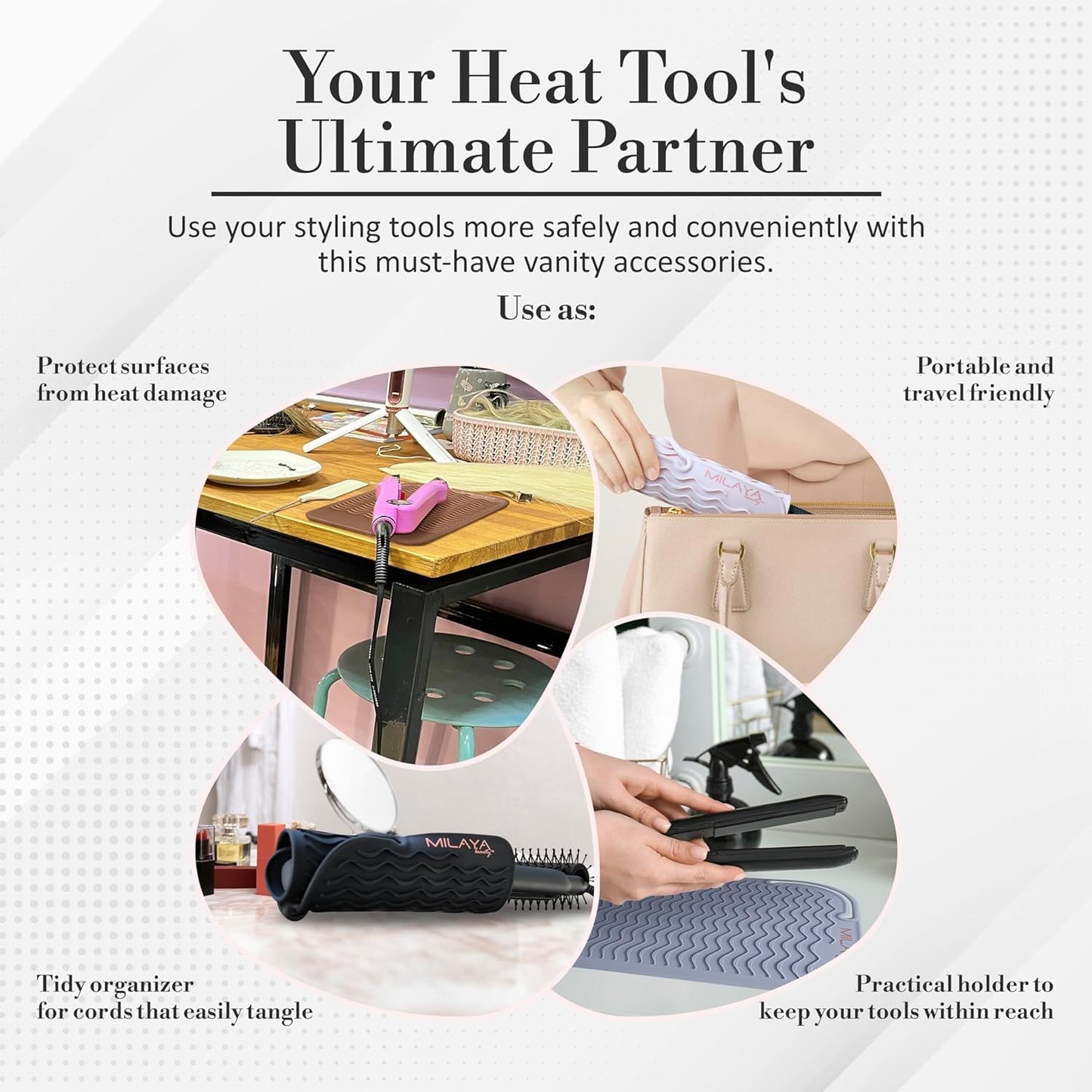 Heat Resistant Mat - Curling Iron Holder - Straightener pad - Flat Iron Holder - Silicone Mat for Hair Tools - Hot Tool Mat - Salon Tools - Hot Iron Holster - Vanity Mat - Vanity Accessories for Women