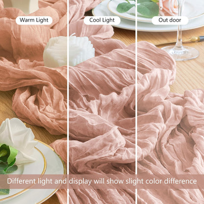 Wokceer Dusty Pink Cheesecloth Table Runner - 10FT Boho Style for Easter & Bridal Showers | Rustic 120-Inch Decor