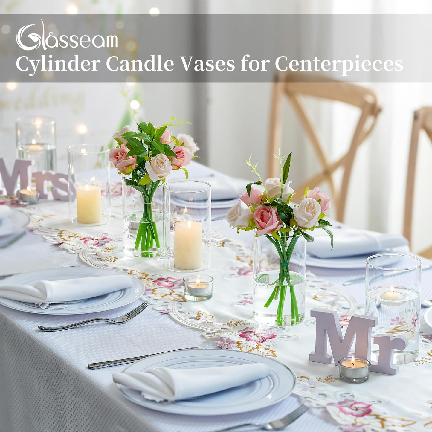 Glasseam Glass Hurricane Candle Holder Set of 12, Cylinder Pillar Candle Holders for Table, Modern Floating Candle Decorations, Clear Glass Cylinder Vase for Centerpieces Wedding Dining Table, 6inch