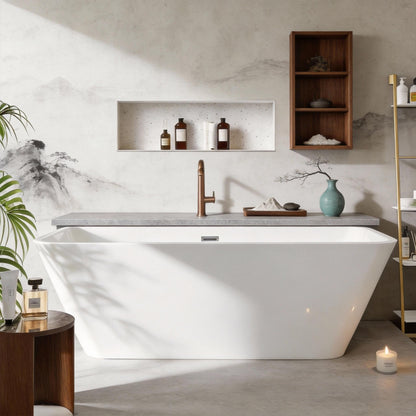 59" Freestanding Acrylic Soaking Tub,Large Freestanding Bathtub with Non-Slip Surface, Overflow and Drain Included, Freestanding Bathtub with Chrome Drain, Deep Stand-Alone Tub for Relaxing Home Spa