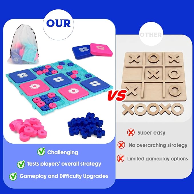 Tic Tac Toe Game Classic XO Strategy Game for 2 Players 9-in-1 Tic Tac Toe Fun Family Board Games Night Portable Set for Tables Cars Playgrounds Outdoors