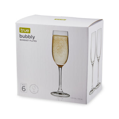 TRUE Stemmed Champagne Flutes, Elegant Clear Champagne Glasses Gift Set, Perfect for Prosecco, Sparkling Rose, Mocktails, Home Bar, Housewarming Party, Wedding Gifts, 5.75 oz, Set of 6