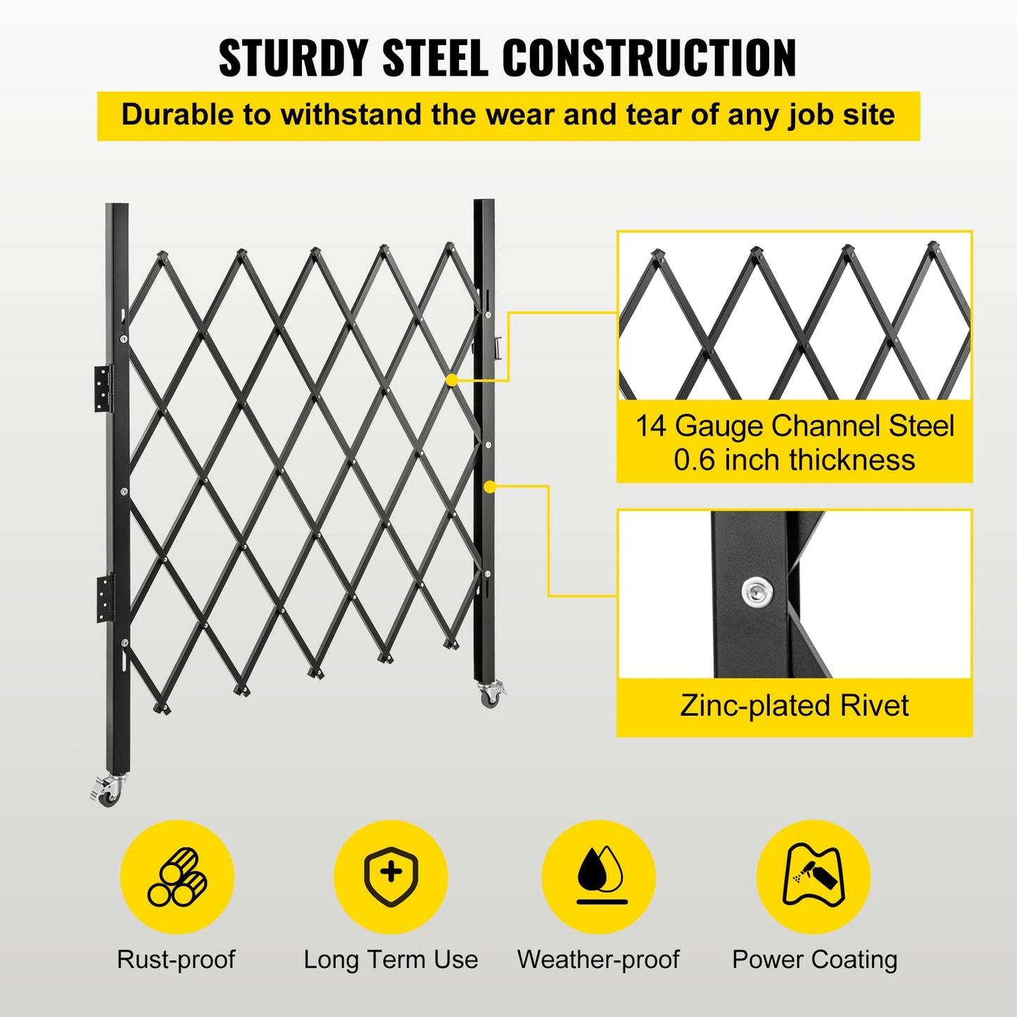 VEVOR Single Folding Security Gate, 61" H x 71" W Folding Door Gate, Steel Accordion Security Gate, Flexible Expanding Security Gate, 360° Rolling Barricade Gate, Scissor Gate/Door with Padlock