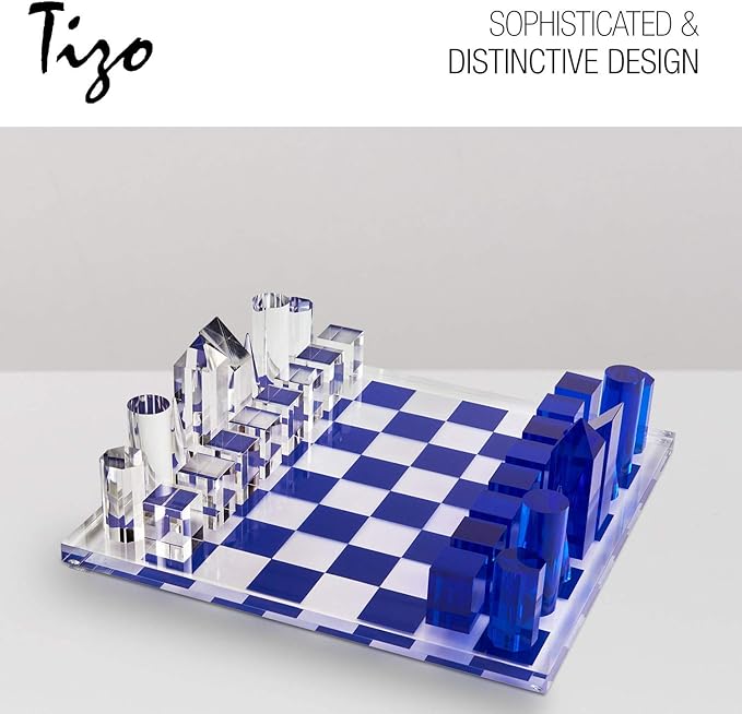 Tizo Design Elegant 17” Lucite Chess Set Designer Lucite &amp Acrylic Pieces Modern &amp Trendy Multiple Options Available (Clear &amp Smoke)