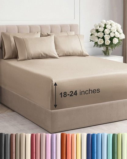 Skiennix Extra Deep Cal King Sheet Set | 6-Piece Breathable Cooling Bedding - Soft, Wrinkle-Free Cream