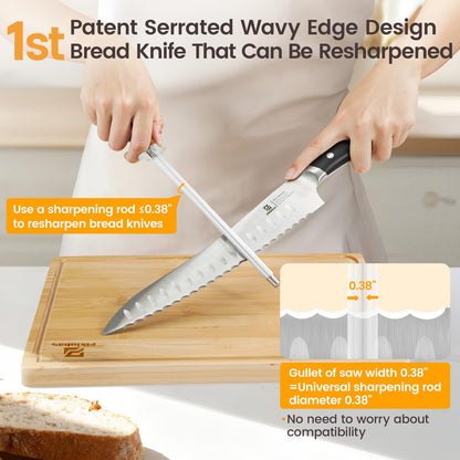Piklohas Bread Slicer With Bread knife, World's 1st Horizontal Bread Cutter for Homemade Bread, 4 Thickness Adjustable, Paired With Multifunction Serrated Knife for Efficient Slicing, Baking Gifts