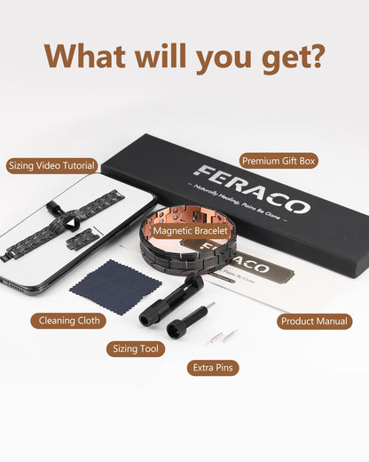 Feraco Copper Bracelet for Men, 3X Strength Magnetic Therapy Cooper Bracelet with Powerful 3800 Gauss Magnets,Copper Jewelry with Tyre-Carved Pattern,Black