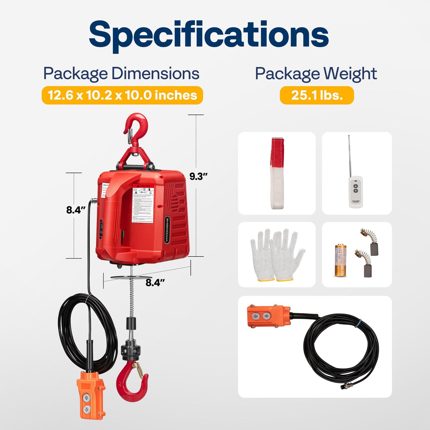 VIVOHOME 3-in-1 Electric Hoist, Powerful 110V Portable Winch with 1100Lbs Loading Capacity with SPECSTAR Hand Chain Hoist 1 Ton 2200 Lbs Capacity 10 Feet with 2 Heavy Duty Hooks
