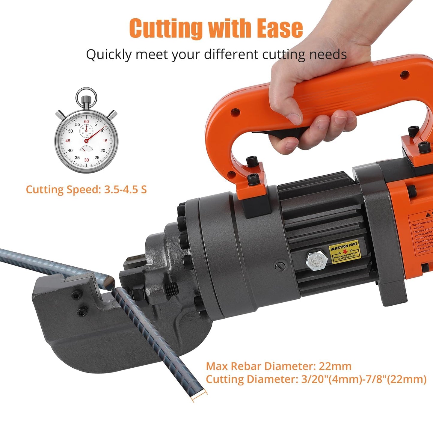 Electric Hydraulic Rebar Cutter Tool, 1350W 110V, Cutting up to 7/8 Inch #7 4-22mm Rebar, Steel, with Blades, Cutting Speed 3.5-4.0S, Concrete Construction Tools Heavy Duty (1350W RC-22)