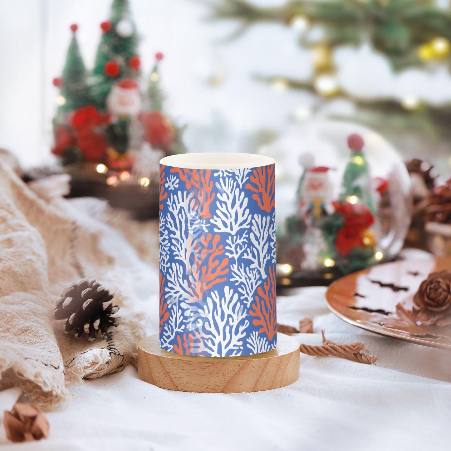 zyrtty 2 Pack Plastic Flameless Candles Coral Pattern Battery Operated with Remote and Timer Real Wax LED Flickering Pillar Candles Set Window Christmas Holiday Decor