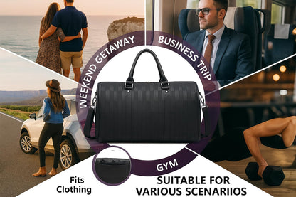 AGVOTK Luxury Black Woven Leather Weekender Duffel Bag Men Women Travel Carry-on, Large Overnight Bag with Handles & Adjustable Shoulder Strap