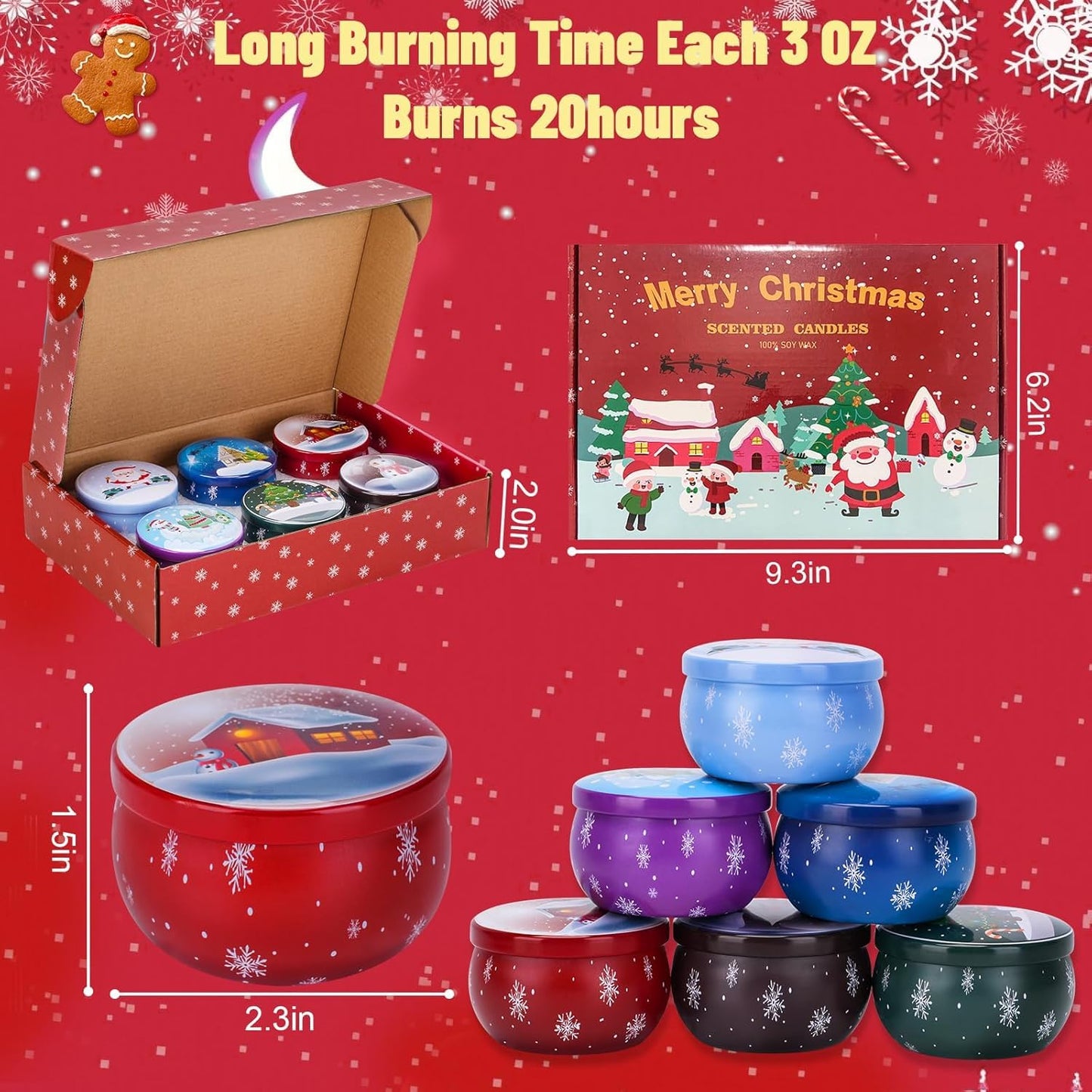Christmas Scented Candles Gifts Set for Women, 6 Pack 2.5 Oz Candle Set, Natural Soy Wax, Aromatherapy Candles for Birthday, Christmas, Gifts for Her Women