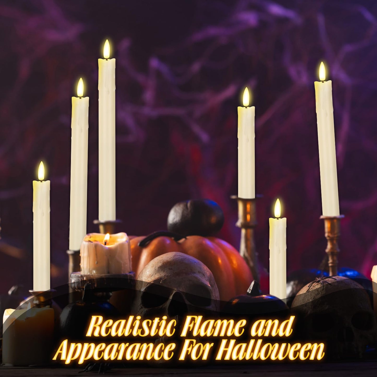 Macarrie 24 Pcs Ivory Flameless Taper Candles LED Battery Operated 6.5'', 7.7'', 8.8'', 10'' 3D Flickering Flame Candlesticks Drip Wax Shaped Candle for Valentine Anniversary Wedding Party Decoration