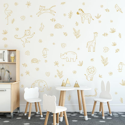 Jungle Animals Wall Decals, Jungle Theme Removable Wall Sticker，Lion Cheetah Toucan Elephant Giraffe，Nursery Decor Playroom Bedroom Classroom Wall Decoration.
