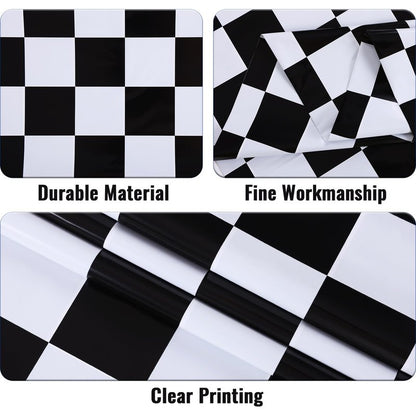 Kesfey 12 Packs Black and White Checkered Tablecloths 54 x 108 Inches Disposable Plastic Checkered Flag Racing Table Cover Waterproof Rectangle Race Car Table Cloth for Picnic Party Retro Celebration
