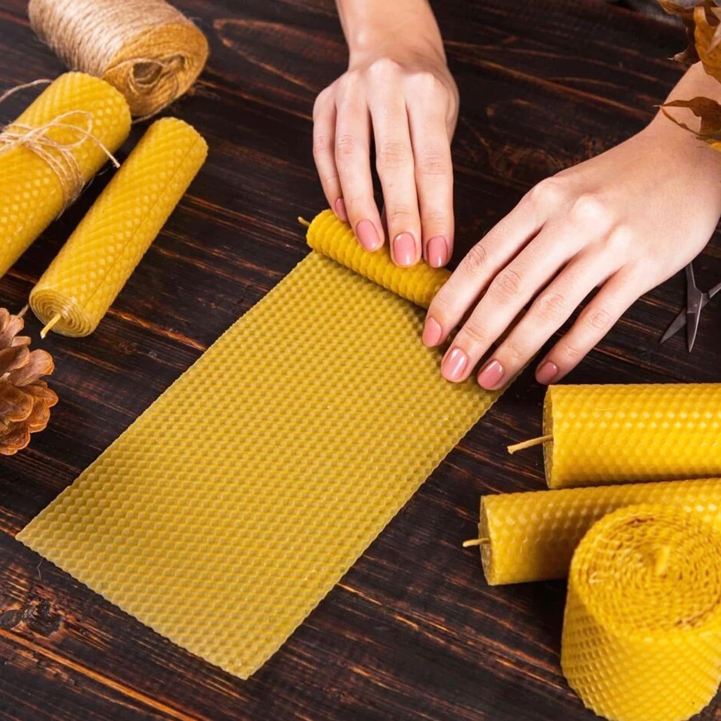 Oungy 24pcs Beeswax for Candle Making DIY Candle Making Kit Beeswax Sheets Include Cotton Wick, 8x8 inch