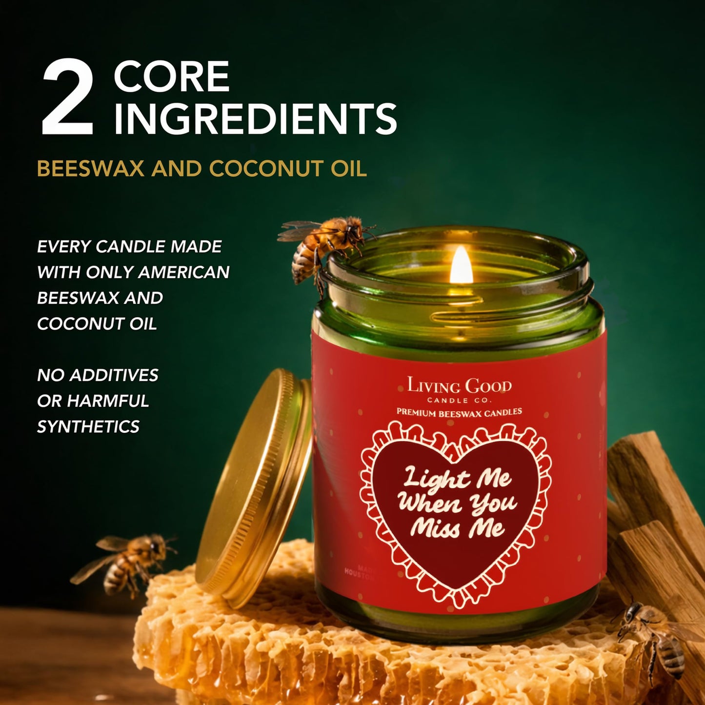 Personalized Message Pure Beeswax Candle for Her & Him - 3 Scent Choices: Palo Santo - Coastal Breeze - Tranquility - Non-Toxic & Pet Friendly - Gift for Wife Girlfriend Mom Dad - 5.5 OZ