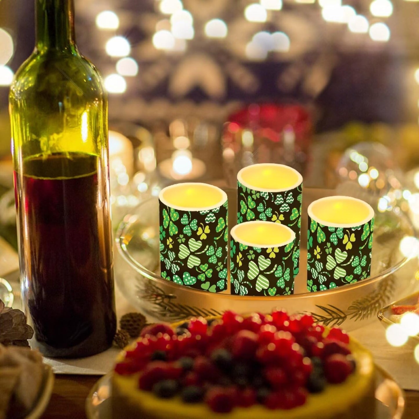 NETILGEN St Patrick's Day Decorative Flameless LED Candles Set of 4 Electric Candles with Remote Timer Control Color Changing, Green Leaf